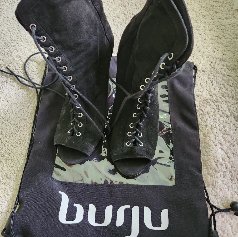 Burju Black Lace-Up Heeled Boots